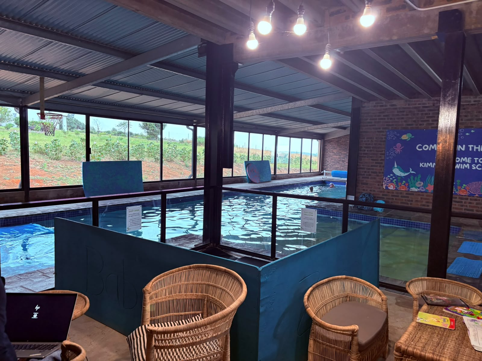 Baby zone seating area overlooking the pool